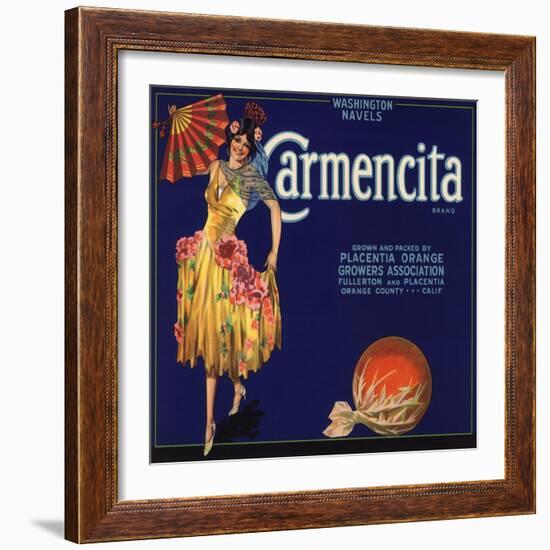 Carmencita Brand - Fullerton, California - Citrus Crate Label-Lantern Press-Framed Art Print