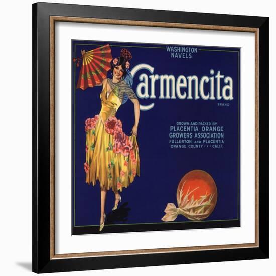 Carmencita Brand - Fullerton, California - Citrus Crate Label-Lantern Press-Framed Art Print