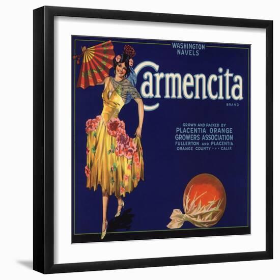 Carmencita Brand - Fullerton, California - Citrus Crate Label-Lantern Press-Framed Art Print