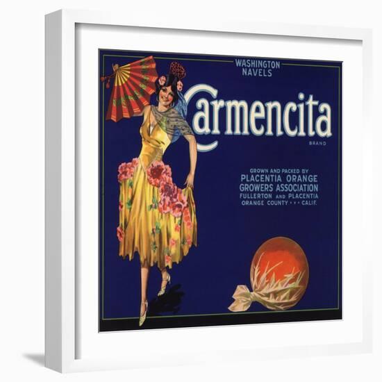 Carmencita Brand - Fullerton, California - Citrus Crate Label-Lantern Press-Framed Art Print