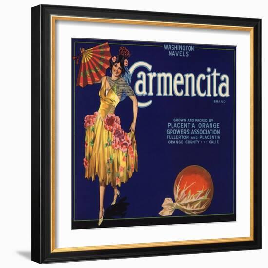 Carmencita Brand - Fullerton, California - Citrus Crate Label-Lantern Press-Framed Art Print