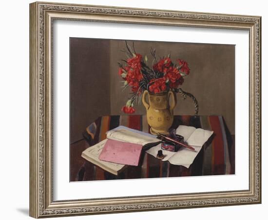 Carnations and Account Books, 1925-Felix Edouard Vallotton-Framed Giclee Print