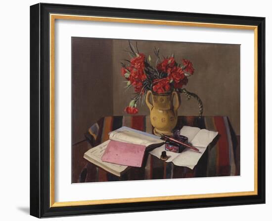 Carnations and Account Books, 1925-Felix Edouard Vallotton-Framed Giclee Print