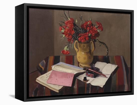 Carnations and Account Books, 1925-Felix Edouard Vallotton-Framed Premier Image Canvas