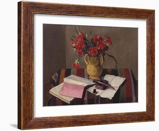 Carnations and Account Books-Edgar Degas-Framed Giclee Print