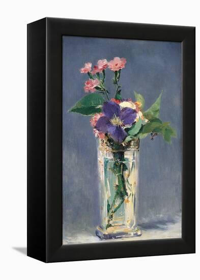 Carnations and Clematis in a Crystal Vase-Edouard Manet-Framed Stretched Canvas