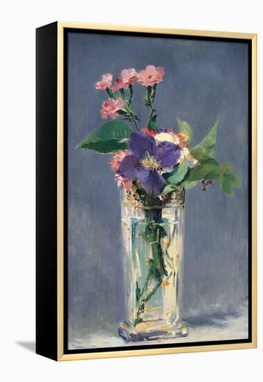 Carnations and Clematis in a Crystal Vase-Edouard Manet-Framed Stretched Canvas