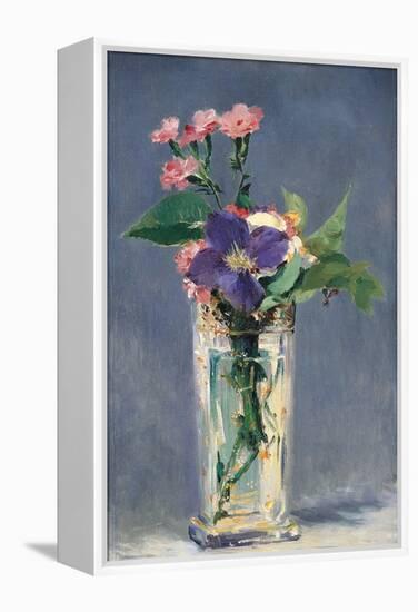 Carnations and Clematis in a Crystal Vase-Edouard Manet-Framed Stretched Canvas