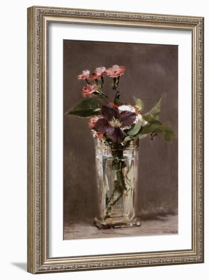 Carnations and Clematis in a Crystal Vase-Edouard Manet-Framed Giclee Print