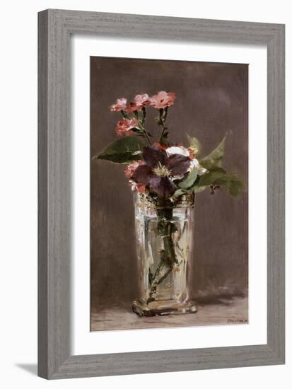 Carnations and Clematis in a Crystal Vase-Edouard Manet-Framed Giclee Print