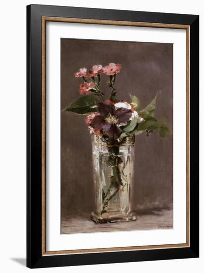 Carnations and Clematis in a Crystal Vase-Edouard Manet-Framed Giclee Print