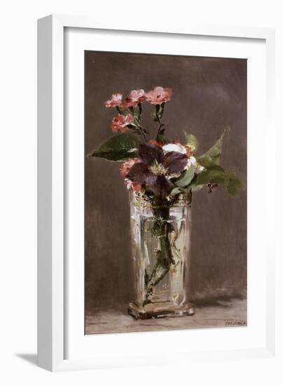 Carnations and Clematis in a Crystal Vase-Edouard Manet-Framed Giclee Print