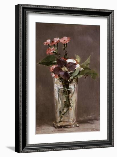 Carnations and Clematis in a Crystal Vase-Edouard Manet-Framed Giclee Print