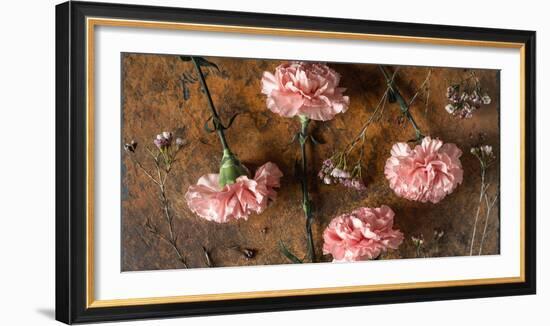 Carnations on the Brown Stone Table Top View-Denis Karpenkov-Framed Photographic Print