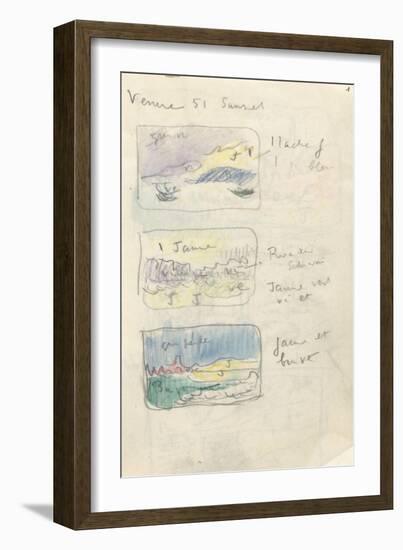 Carnet : 3 ,paysages dans un cadre avec annotations-Paul Signac-Framed Giclee Print