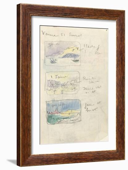 Carnet : 3 ,paysages dans un cadre avec annotations-Paul Signac-Framed Giclee Print