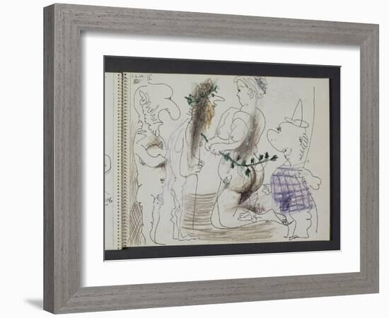 Carnet 58, folio 21 recto; "Caricatures: femme nue et satyres"-null-Framed Giclee Print