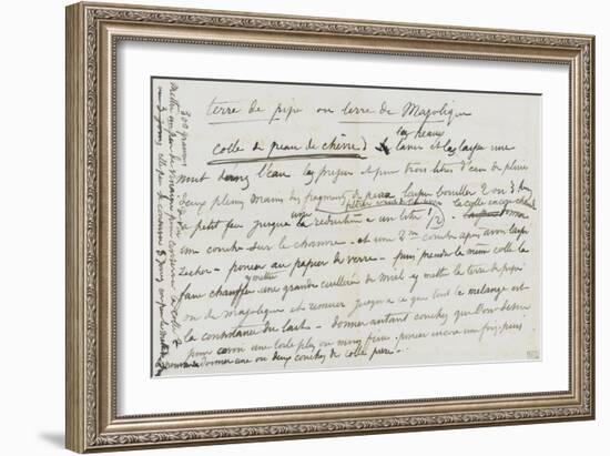 Carnet de croquis vers 1865-1870 : feuille volante : recette de colle de peau de chèvre-William Adolphe Bouguereau-Framed Giclee Print