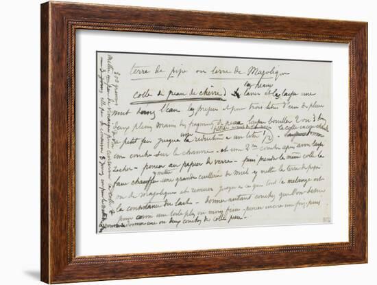 Carnet de croquis vers 1865-1870 : feuille volante : recette de colle de peau de chèvre-William Adolphe Bouguereau-Framed Giclee Print