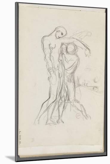 Carnet de dessins : deux personnages debout l'un soutenant l'autre (saint Sébastien secouru)-Gustave Moreau-Mounted Giclee Print