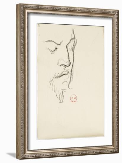 Carnet de dessins : étude de visage d'homme barbu de trois-quarts les yeux clos-Gustave Moreau-Framed Giclee Print