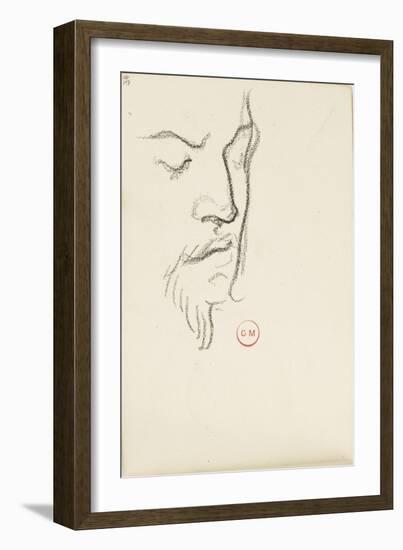 Carnet de dessins : étude de visage d'homme barbu de trois-quarts les yeux clos-Gustave Moreau-Framed Giclee Print