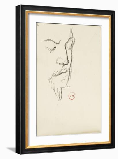 Carnet de dessins : étude de visage d'homme barbu de trois-quarts les yeux clos-Gustave Moreau-Framed Giclee Print