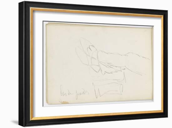 Carnet de dessins : étude jambes chaussées de pantoufles reposant sur un meuble bas-Gustave Moreau-Framed Giclee Print