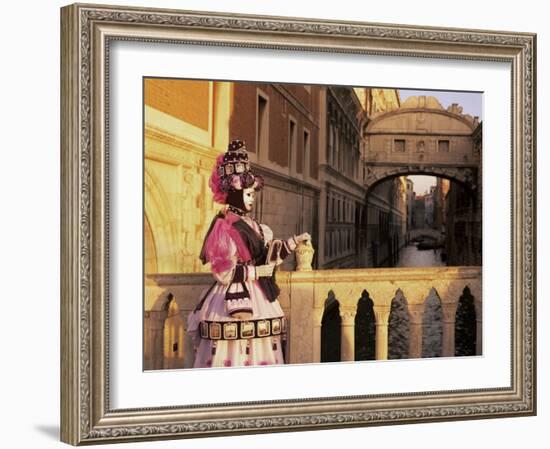Carnival Costume and the Bridge of Sighs, Venice, Veneto, Italy-Simon Harris-Framed Photographic Print