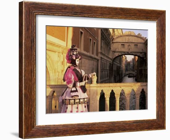 Carnival Costume and the Bridge of Sighs, Venice, Veneto, Italy-Simon Harris-Framed Photographic Print