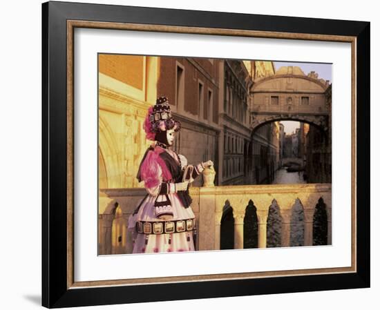 Carnival Costume and the Bridge of Sighs, Venice, Veneto, Italy-Simon Harris-Framed Photographic Print