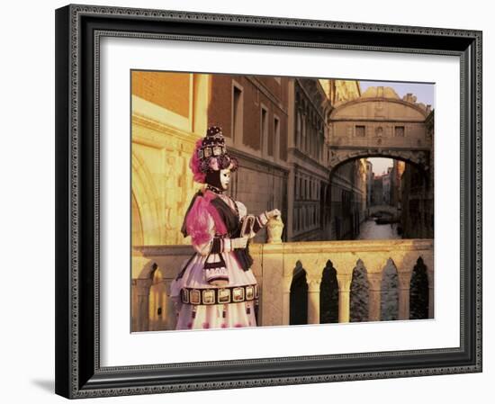 Carnival Costume and the Bridge of Sighs, Venice, Veneto, Italy-Simon Harris-Framed Photographic Print