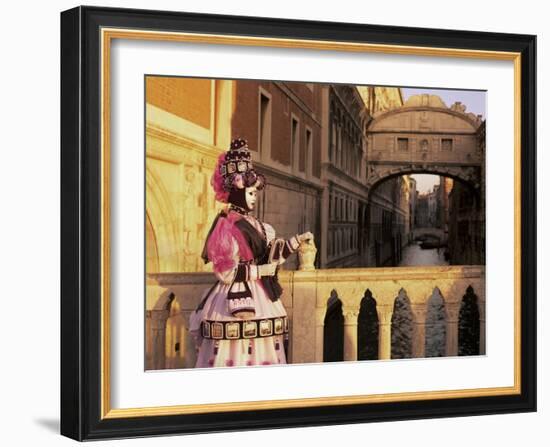 Carnival Costume and the Bridge of Sighs, Venice, Veneto, Italy-Simon Harris-Framed Photographic Print