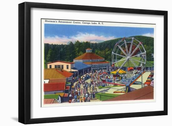 Caroga Lake, New York - Sherman's Amusement Center View-Lantern Press-Framed Premium Giclee Print