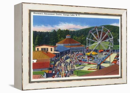 Caroga Lake, New York - Sherman's Amusement Center View-Lantern Press-Framed Stretched Canvas