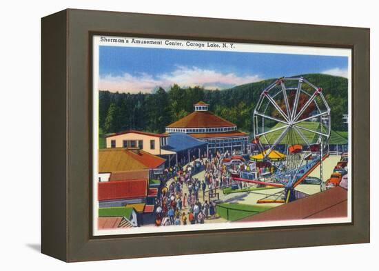 Caroga Lake, New York - Sherman's Amusement Center View-Lantern Press-Framed Stretched Canvas