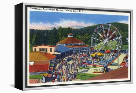 Caroga Lake, New York - Sherman's Amusement Center View-Lantern Press-Framed Stretched Canvas
