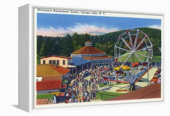 Caroga Lake, New York - Sherman's Amusement Center View-Lantern Press-Framed Stretched Canvas