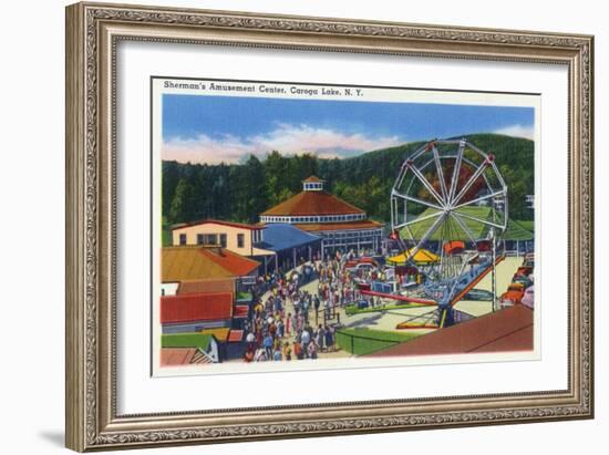 Caroga Lake, New York - Sherman's Amusement Center View-Lantern Press-Framed Art Print
