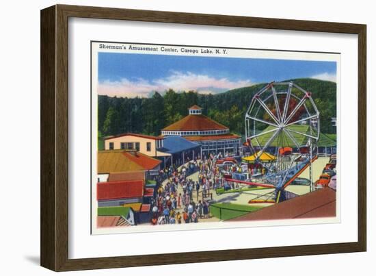 Caroga Lake, New York - Sherman's Amusement Center View-Lantern Press-Framed Art Print