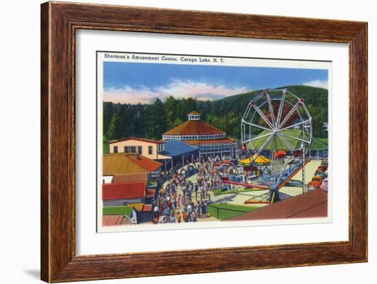 Caroga Lake, New York - Sherman's Amusement Center View-Lantern Press-Framed Art Print