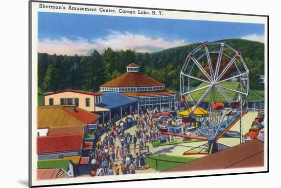 Caroga Lake, New York - Sherman's Amusement Center View-Lantern Press-Mounted Art Print