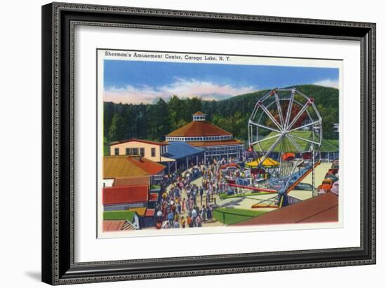 Caroga Lake, New York - Sherman's Amusement Center View-Lantern Press-Framed Art Print