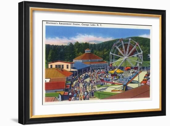 Caroga Lake, New York - Sherman's Amusement Center View-Lantern Press-Framed Art Print