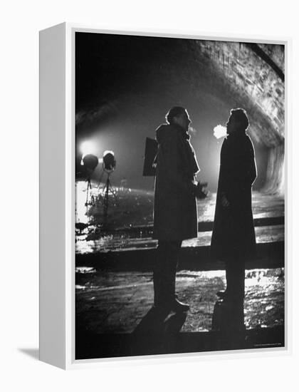 Carol Reed Coaching Orson Welles as They Stand Against Floodlights During Filming "The Third Man."-William Sumits-Framed Premier Image Canvas