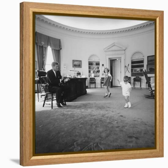 Caroline and John Jr. Dance in the Oval Office as President Kennedy Claps. 1962-null-Framed Stretched Canvas