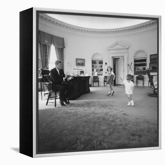 Caroline and John Jr. Dance in the Oval Office as President Kennedy Claps. 1962-null-Framed Stretched Canvas