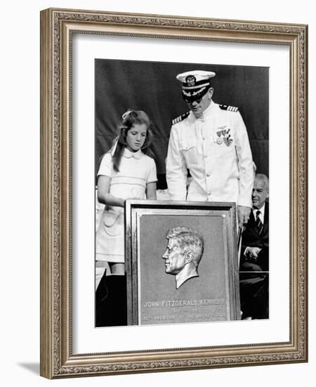 Caroline Kennedy and Capt Earl Yates, Commander of Aircraft Carrier, USS John F Kennedy-null-Framed Photo