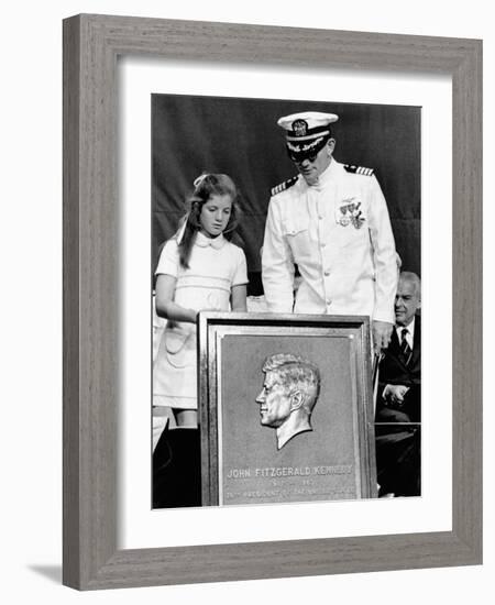 Caroline Kennedy and Capt Earl Yates, Commander of Aircraft Carrier, USS John F Kennedy-null-Framed Photo