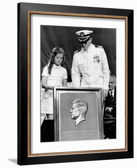 Caroline Kennedy and Capt Earl Yates, Commander of Aircraft Carrier, USS John F Kennedy-null-Framed Photo